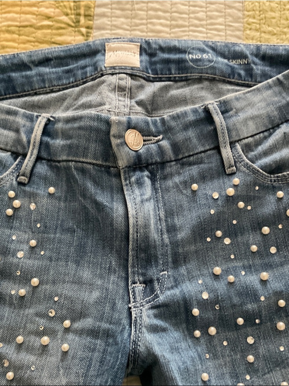 Guess by Marciano Pearl-Embellished Light Blue Skinny Jeans